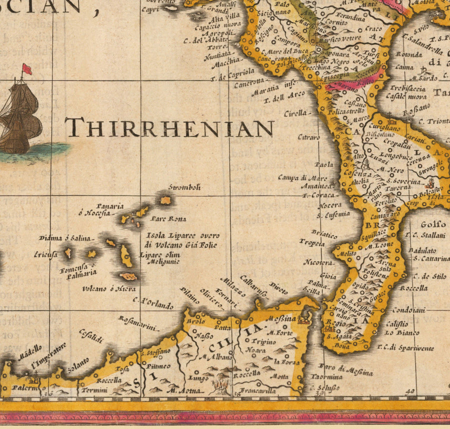 Antica mappa colorata a mano dell&