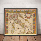 Alte handkolorierte Karte von Italien, 1627 von John Speed - Korsika, Sardinien, Sizilien, Venedig, Rom, Der Papst 