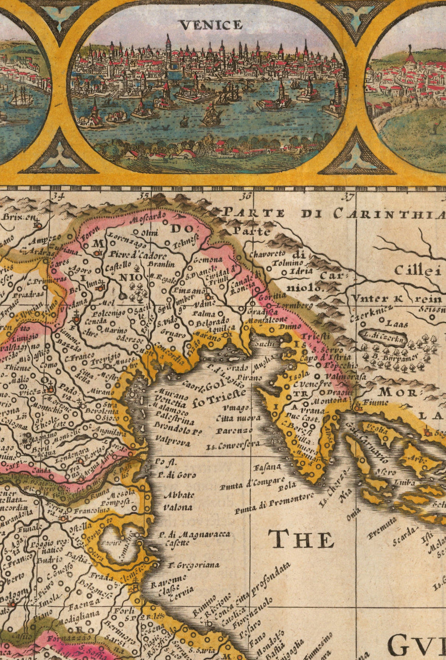 Antica mappa colorata a mano dell&