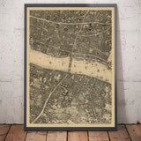 Antigua Mapa de Londres, 1746 por John Rocque, E2 - Puente de Londres, Ciudad de Londres, Borough, Bermondsey, Monumento, Cannon, Banco 