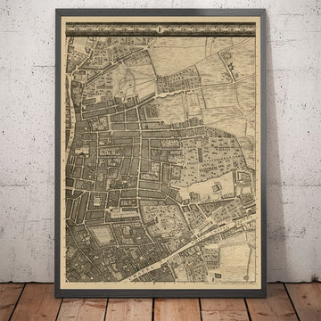 Mapa antiguo de Londres 1746 por John Rocque - F1 - Shoreditch, Spitalfields, Lick Lane, Whitechapel, East London, Hackney, Tower Hamlets, E1