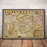 Mappa antica del Kent nel 1611 di John Speed - Dartford, Maidstone, Bromley, Tunbridge, Gillingham, Chatham 