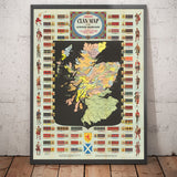 Old Map of Scotland Clans and Tartans - Johnston's Highlands & Lowlands Scottish Chart