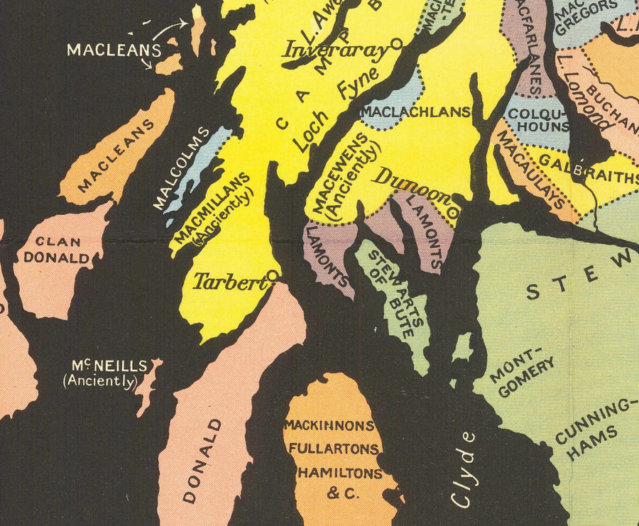 Alte Karte der schottischen Clans und Tartans - Johnstons Highlands & Lowlands Schottische Karte 