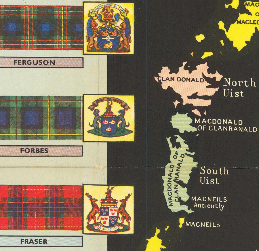 Alte Karte der schottischen Clans und Tartans - Johnstons Highlands & Lowlands Schottische Karte 