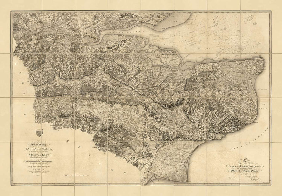 Mapa antiguo raro de Kent, 1809 por Faden & Ordnance Survey - Canterbury, Maidstone, Bromley, Túnbridge, Margate, Lewisham