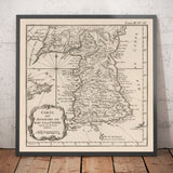 Old Map of Korea in 1764 by Bellin - North, South, Seoul, Pyongyang, Peninsula, Joseon Dynasty, Busan, Daegu