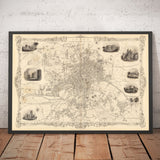 Rare Old Map of Leeds in 1851 by John Rapkin