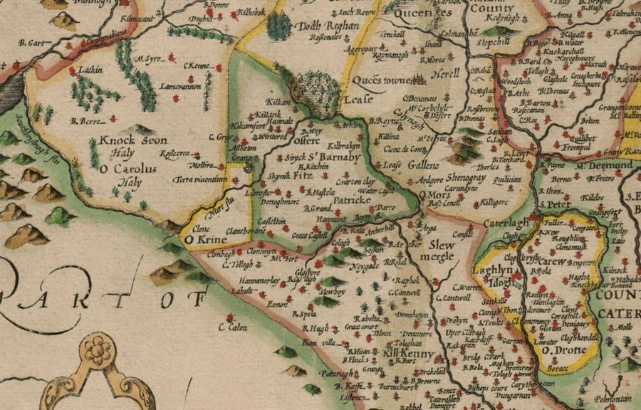 Old Map of Leinster, Ireland in 1611 by John Speed - County Dublin, Kilkenny, Meath