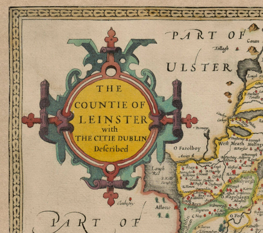 Old Map of Leinster, Ireland in 1611 by John Speed - County Dublin, Kilkenny, Meath