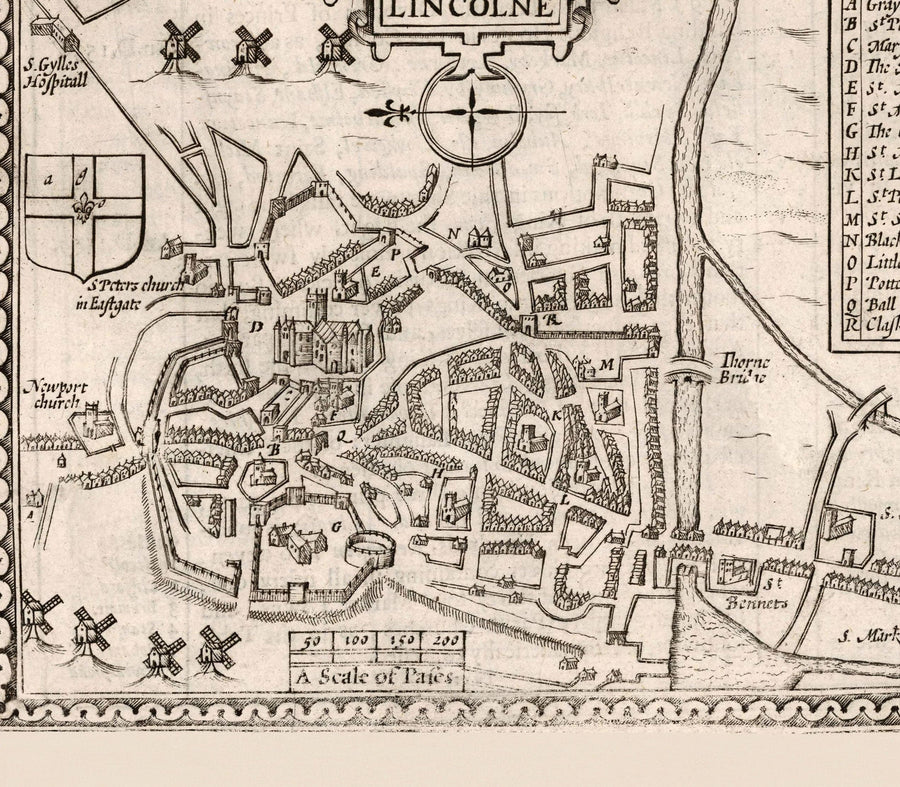 Vieille carte monochrome de Lincolnshire en 1611 à la vitesse - Lincoln, Grimsby, Grantham, Boston, Scunthorpe, East Midlands