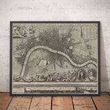 Rara antica mappa di Londra nel 1690 di Joannes de Ram 