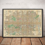 Grande carte ancienne de Londres par Bacon, 1890 - Rare carte murale pliante de l'Angleterre victorienne