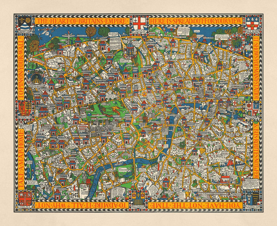 Alte Karte von London, 1928 von Max Gill - Die "Wonderground" U-Bahn-Karte, die die U-Bahn gerettet hat 