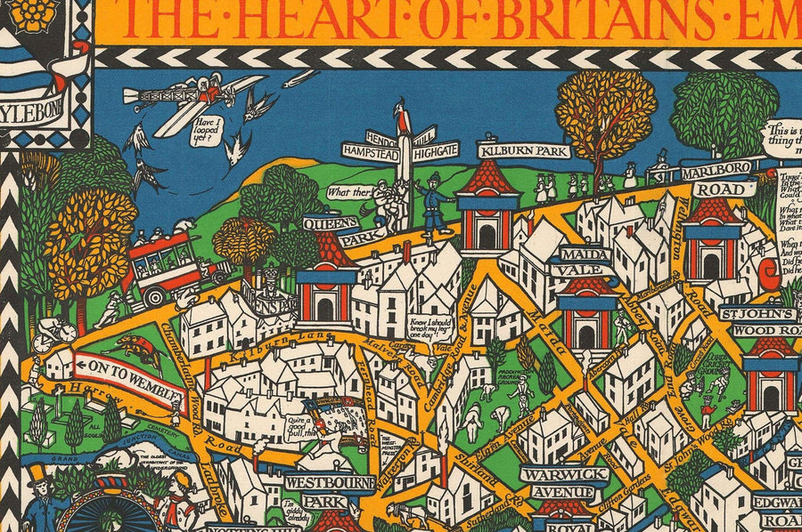 Alte Karte von London, 1928 von Max Gill - Die "Wonderground" U-Bahn-Karte, die die U-Bahn gerettet hat 