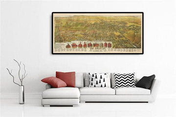 Vecchia mappa Birds Eye di Los Angeles nel 1894 di BW Pierce - Centro, Storico Sud di LA, Pico, Inglewood, Oceano Pacifico 