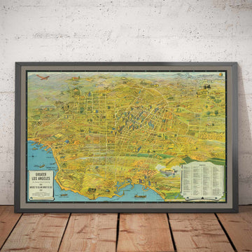 Viejo Mapa de Los Ángeles, 1932 - Gráfico de Juegos Olímpicos de Verano Pictorial - Playas, Hollywood, Downtown, Pasadena