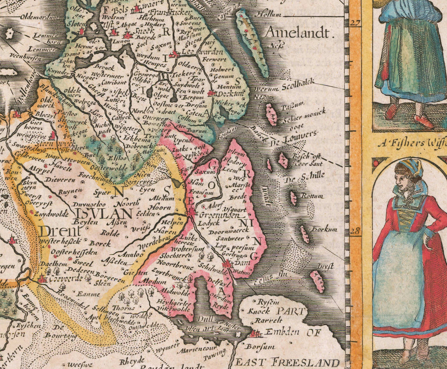 Mappa antica dei Paesi Bassi di John Speed, 1627 - Paesi Bassi, Olanda, Belgio, Lussemburgo, Fiandre, Belgica 