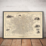 Old Map of Manchester and Environs by John Rapkin, 1851 - Town Hall, Royal Infirmary, Train Stations