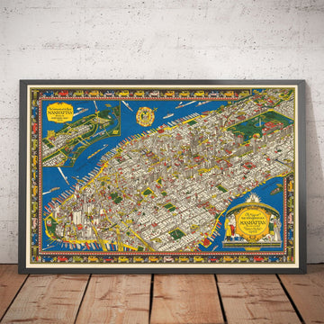 Mappa Pictorica Antica di Manhattan, New York City, 1928 di Farrow - Washington Heights, Ponti 