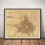 Mapa antiguo de la Ciudad de México, 1858 - CDMX, Centro histórico, Centro, Catedral Metropolitana, Parque de Alameda