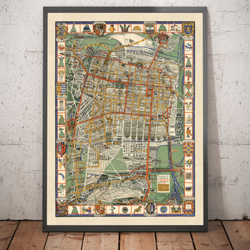 Old Map of Mexico City in 1932 by Emily Edwards - Tacubaya, Roma, Peralvillo, Coyoacan, Colonia Obrera
