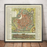 Old Map of Milan, Italy in 1730 by Seutter - San Carlo al Lazzaretto, Sforzesco Castle, Duomo, Basilica di Sant'Ambrogio, Pinacoteca di Brera