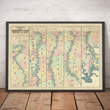 Old Map of the Mississippi River, 1863 by JT Floyd - Strip Map From St Louis to Gulf of Mexico