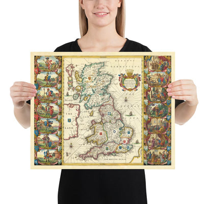 Angleterre Angleterre, Pays de Galles et Écosse en 1645 par Jan Jansson - Antiquaires Anglo-Saxon Grande Bretagne Hepchy Carte