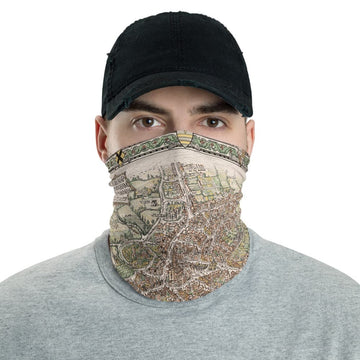 Birmingham Gesichtsmaske / Neck Gaiter mit Vintage-Karte Druck von Birmingham im Jahr 1730