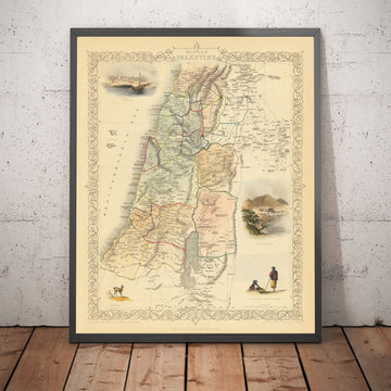Old Map of Palestine in 1851 - Israel, West Bank, Gaza, Nazareth, Nablus, Haifa, Jerusalem