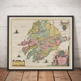 Alte Karte von Munster, Irland, 1665 von Joan Blaeu - County Cork, Clare, Kerry, Limerick, Tipperary, Südwest-Eire 