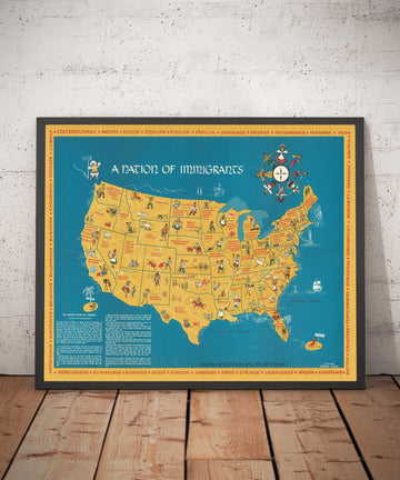 Old Immigrant Map of the USA, 1959 by Passal - Irish, Italian, Russian, English, German, Spanish, Mexican, Chinese