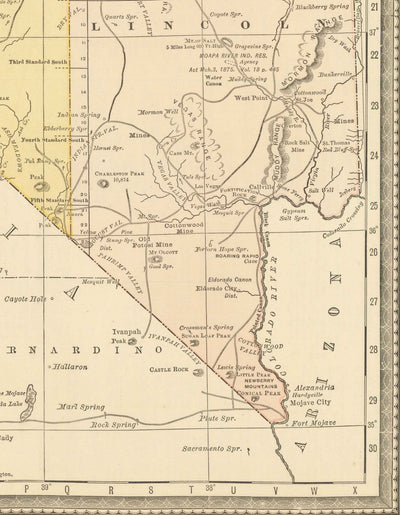 Ancienne carte du Nevada, USA, 1882 par Rand & McNally - Las Vegas, Reno, comtés, Carson City