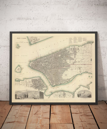 Old Map of New York, USA in 1840 - Manhattan, Brooklyn, Williamsburg, Hudson River