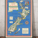 Ancienne Carte de Nouvelle-Zélande, 1943 par Max Gill - Colonial British Empire World Warema Carte