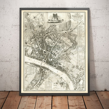 Antica mappa di Newcastle upon Tyne e Gateshead di Thomas Oliver, 1830 