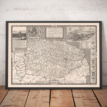 Ancienne carte de Norfolk, 1611 de John Speed ​​- Norwich, Great Yarmouth, King&