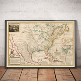 Ancienne carte de l'Amérique du Nord, 1720 par Herman Moll - USA, Canada, Mexique - Atlas colonial français, espagnol et anglais