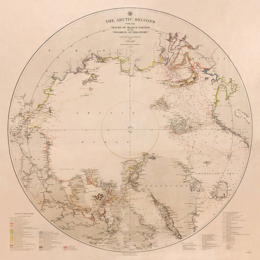 Mapa de exploración del Viejo Polo Norte, 1896 por la Marina de los EE. UU. - Svalbard, Islandia, Groenlandia, exploradores del Círculo Ártico 
