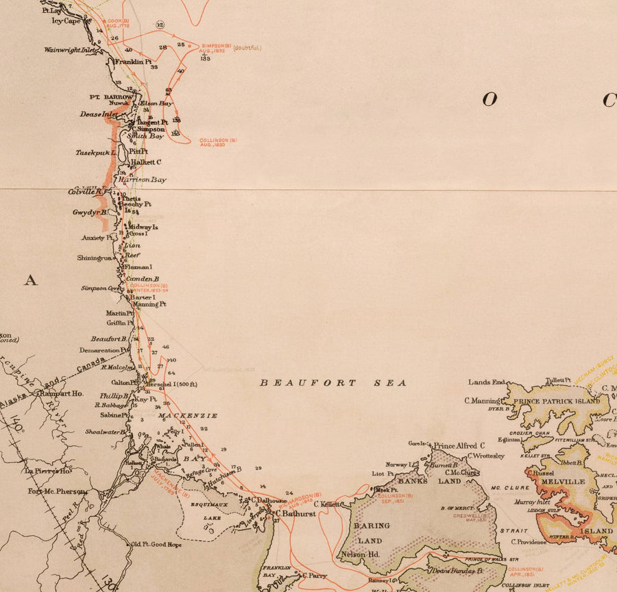 Mapa de exploración del Viejo Polo Norte, 1896 por la Marina de los EE. UU. - Svalbard, Islandia, Groenlandia, exploradores del Círculo Ártico 