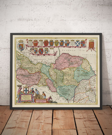 Old Map of North Yorkshire, 1665 by Joan Blaeu - York, Middlesbrough, Scarborough, Whitby, Malton, Pickering, Richmond