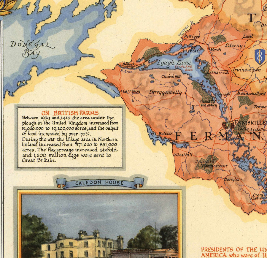 Alte Karte von Nordirland, Ulster von Ernest Clegg, 1947 - Eire, Antrim, Belfast, Londonderry, Lough Neagh, Down 
