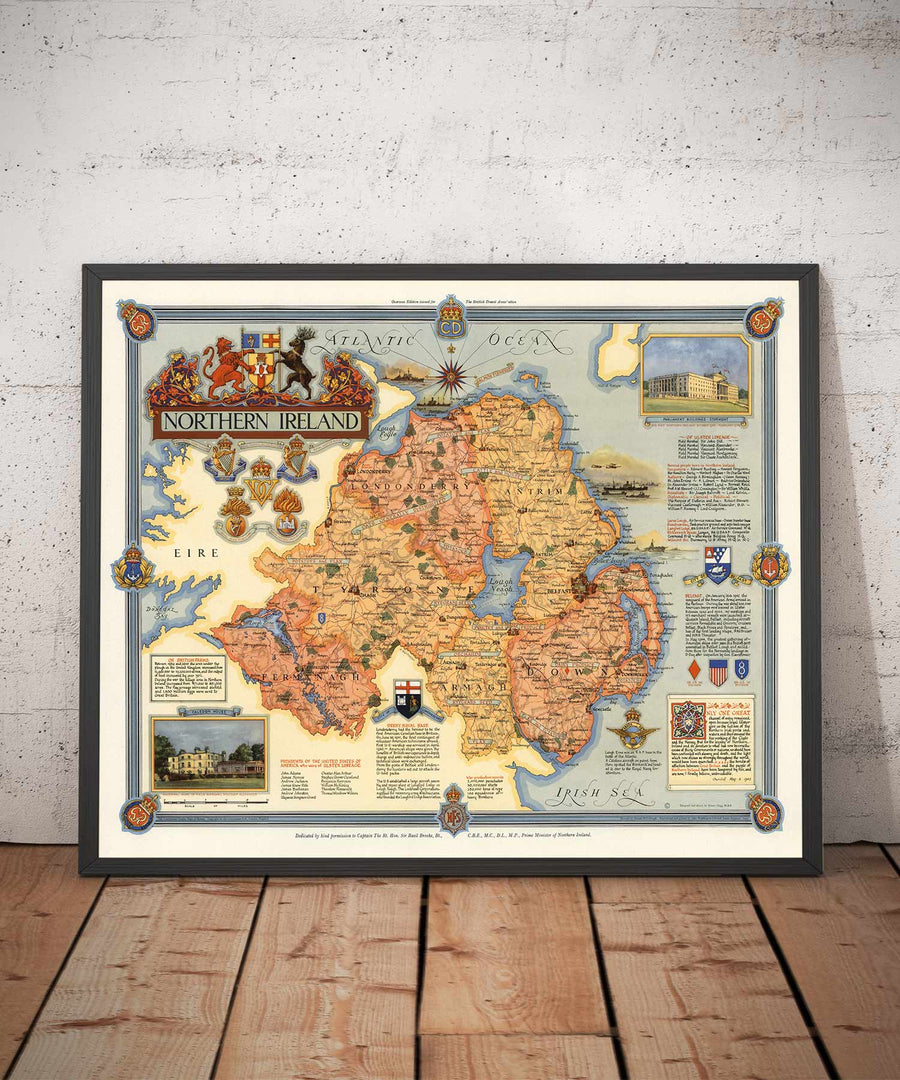 Alte Karte von Nordirland, Ulster von Ernest Clegg, 1947 - Eire, Antrim, Belfast, Londonderry, Lough Neagh, Down 