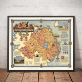 Viejo mapa de Irlanda del Norte, Ulster por Ernest CLEGG, 1947 - Eire, Antrim, Belfast, Londonderry, Lough Neagh, abajo