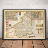 Ancienne carte de Northumberland en 1611 par John Vitesse - Newcastle, Gateshead, Wall de Hadrian, Tyne et Wear