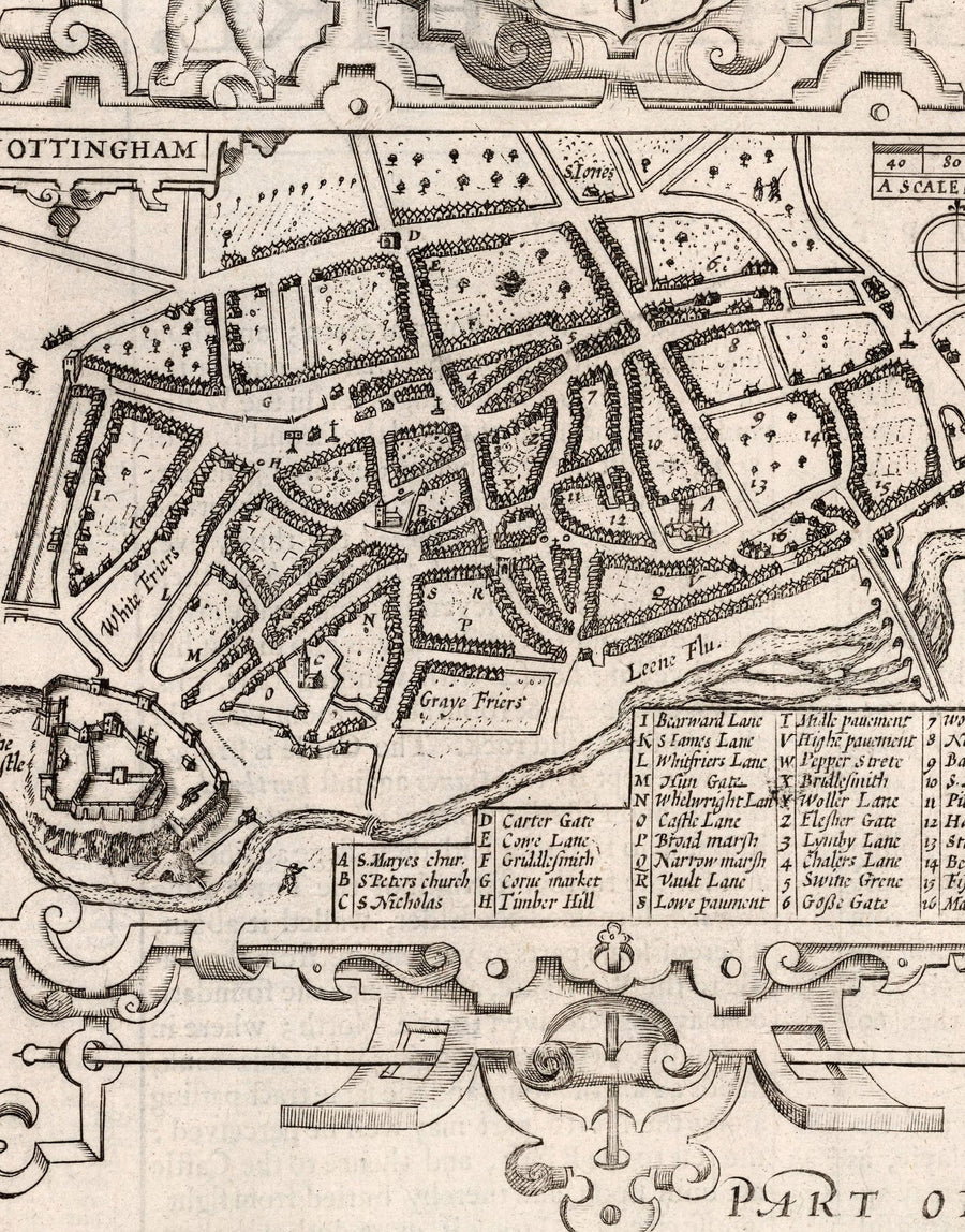 Alte Karte von Nottinghamshire, 1611 von John Speed - Nottingham, Mansfield, Newark, Worksop, Sherwood Forest 