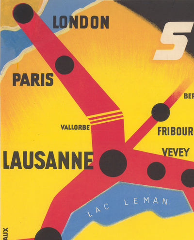 Alte Plakatkarte der Orient Express Bahn, 1947 von Walther Spinner - Simplon, Paris, Lausanne, Genf, Venedig, London, Kairo