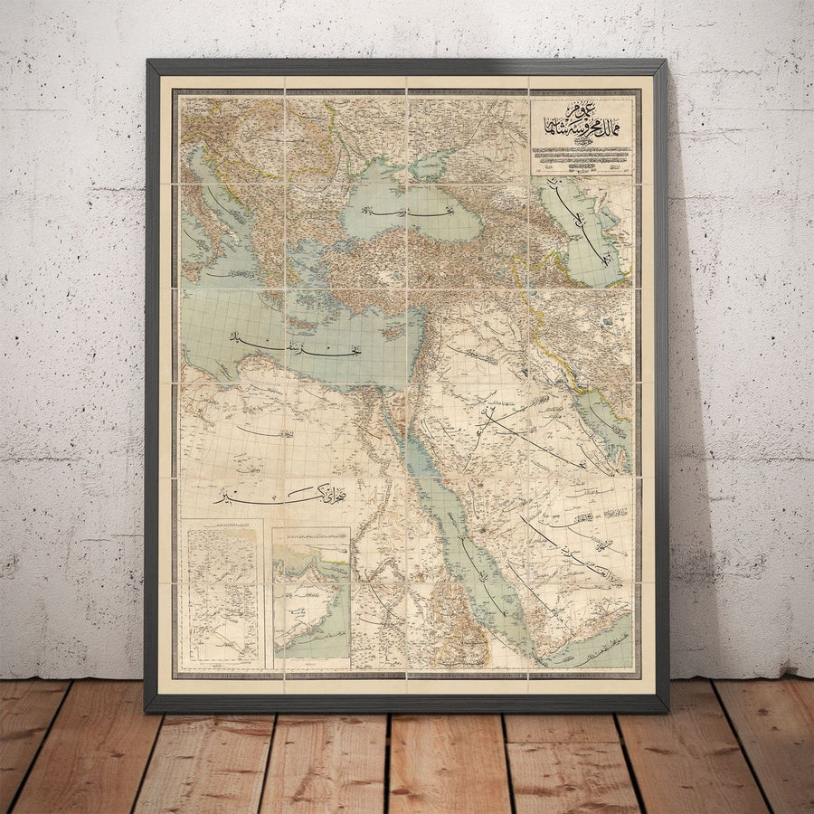 Alte Karte des Nahen Ostens in arabischer Schrift, 1890 - Osmanisches Reich, Balkan, Arabische Halbinsel, Schwarzes Meer 