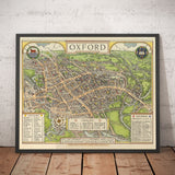 Old Oxford pictorial map by Spencer Hoffman, 1929 - University and Colleges